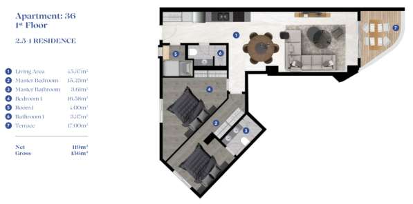 Квартира 136м² Турция, Бодрум, Гюндоган