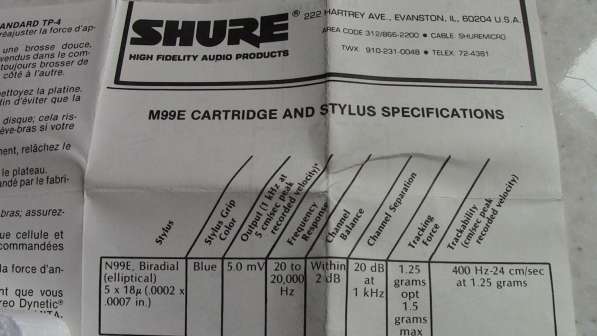 Картридж, головка звукоснимателя Shure M 99E в фото 8