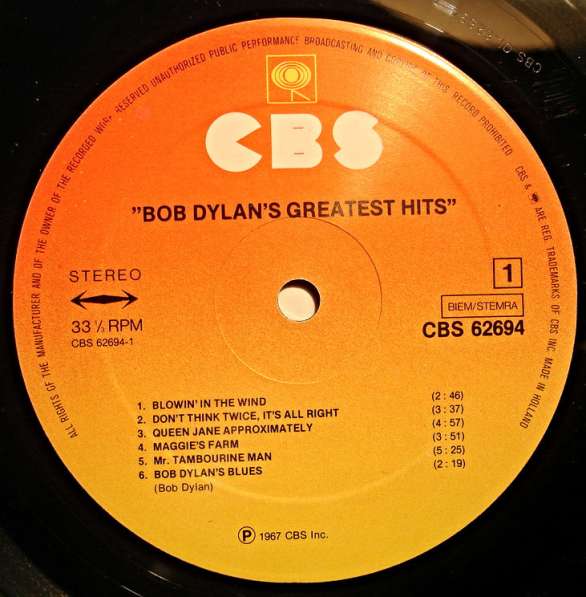 Пластинка виниловая Bob Dylan – Bob Dylan's Greatest Hits в Санкт-Петербурге фото 4