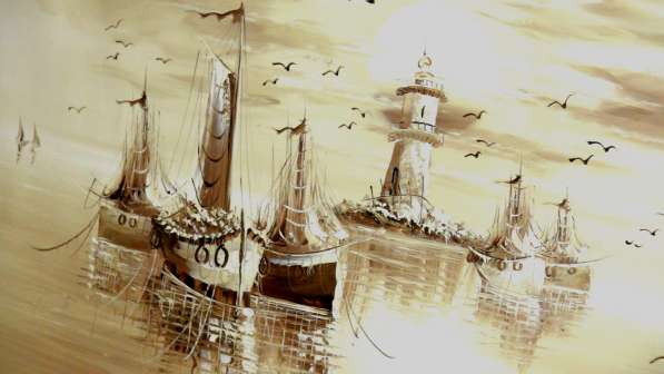 Лодки и Маяк, 120х60см, Картина маслом на холсте в Москве