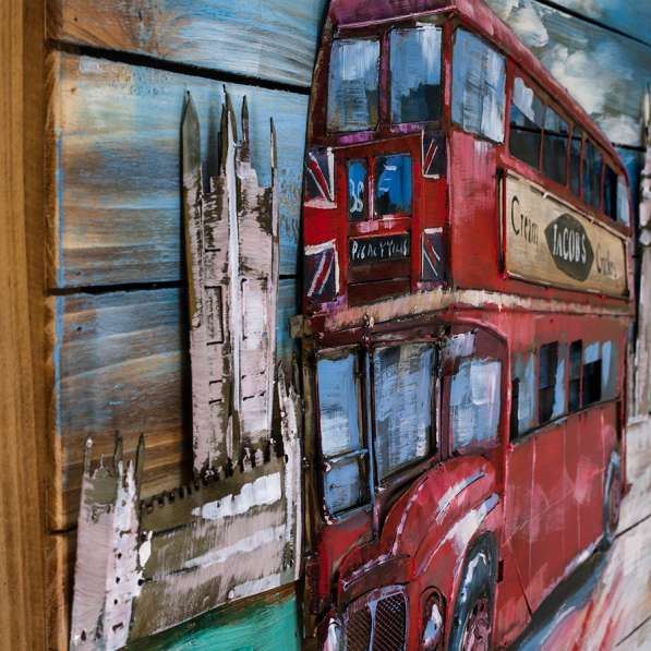 Картина деревянная с металлом Лондонский автобус 90х60 см. в Москве фото 5
