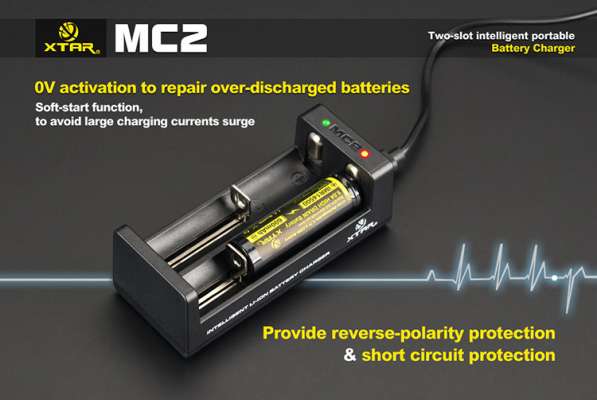 Xtar Зарядное Устройство для одного или двух литий-ионных (Li-Ion) аккумуляторов XTAR MC2 USB