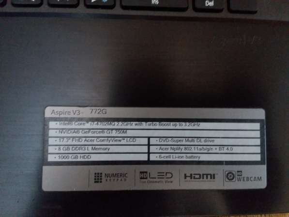 Продам Ноутбук Acer ASPIRE V3-772G в ОТЛИЧНОМ состоянии в фото 6