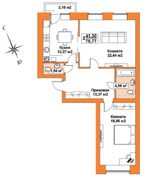 Продам двухкомнатную квартиру в Тверь.Жилая площадь 75,77 кв.м.Дом кирпичный.Есть Балкон. в Твери фото 7