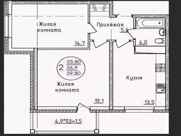 2-комнатная квартира, 57,4 кв. м в Краснодаре фото 4