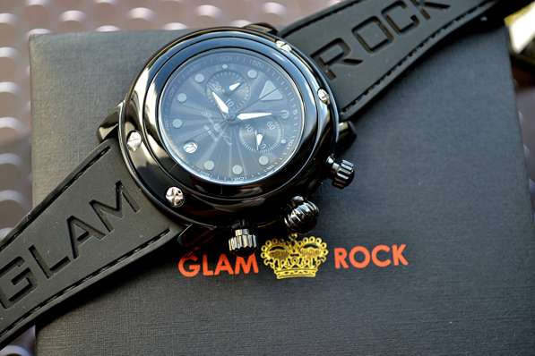 Брутальные, черные часы-хронограф Glam Rock в Рязани фото 7