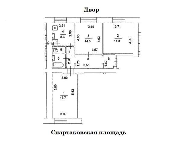 ЦАО. Сталинский дом. 1 комната в 3-х комн. квартире за 4 млн в Москве