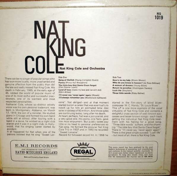 Nat King Cole ‎– Nat King Cole (UK) в Санкт-Петербурге фото 4