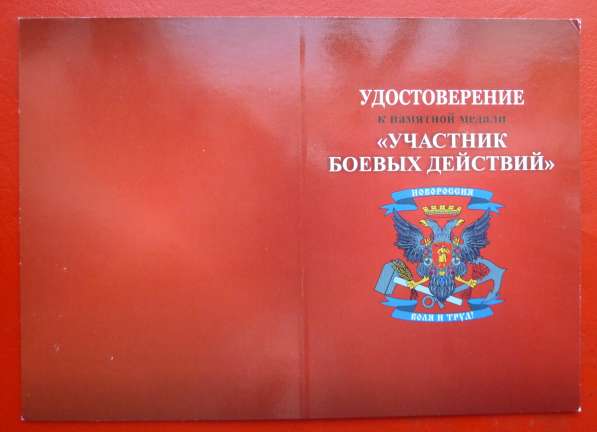 Россия медаль Участник боевых действий Новороссия бланк доку в Орле