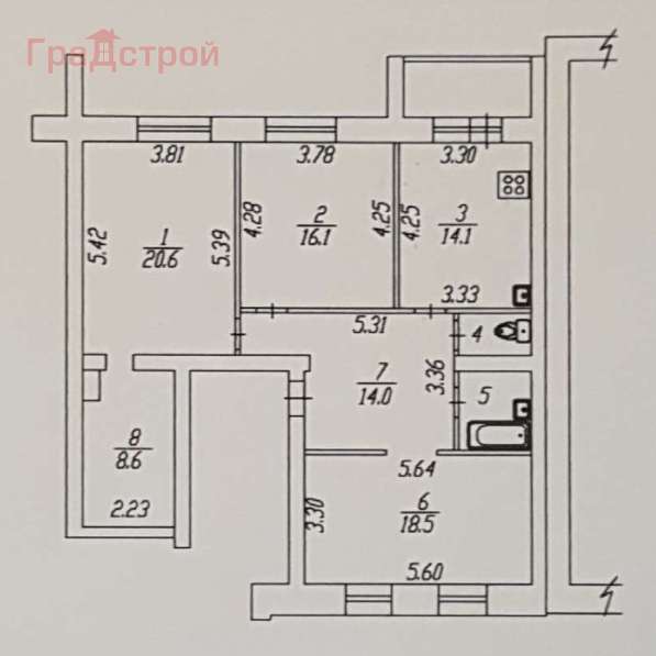 Продам трехкомнатную квартиру в Вологда.Жилая площадь 97,20 кв.м.Дом кирпичный.Есть Балкон.