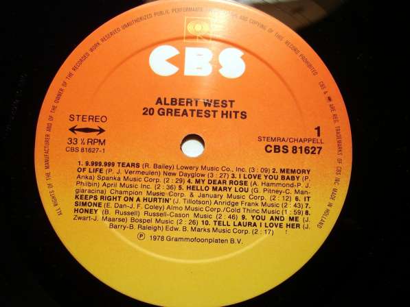 Пластинка виниловая Albert West - 20 Greatest Hits в Санкт-Петербурге