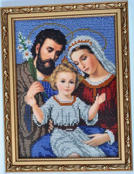 Икона Святое семейство, вышитая чешским бисером