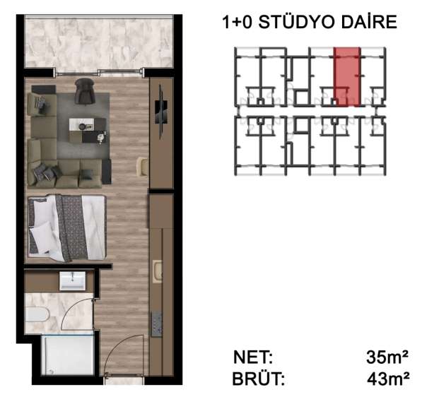 1-к. квартира 43м² Турция, Мерсин, Мезитли в фото 7