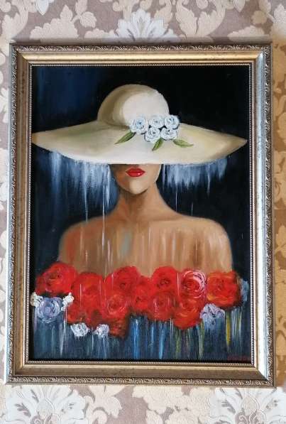 Картина маслом интерьерная Дама в шляпе (фея дождя) живопись