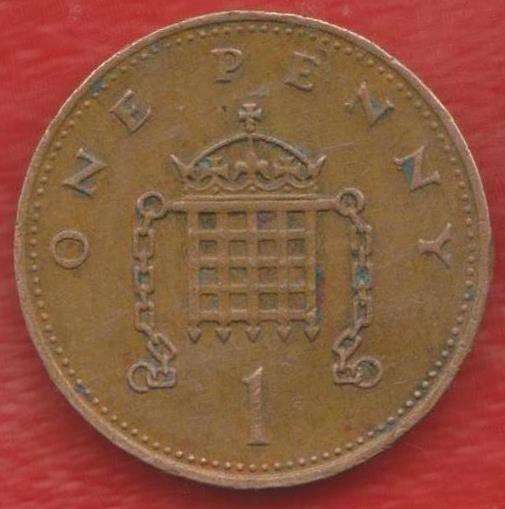 Великобритания Англия 1 пенни 1982 г. Елизавета II год – тип