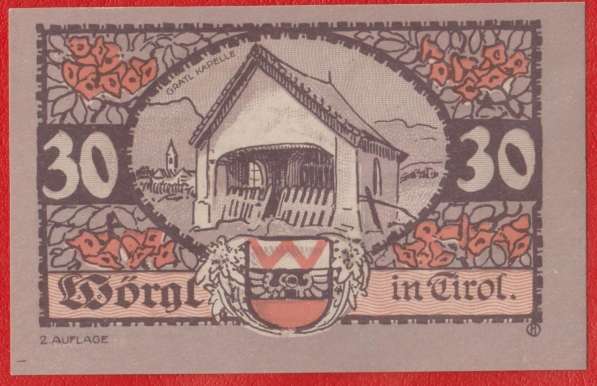 Австрия Вёргль нотгельд 30 геллеров 1920 г. в Орле