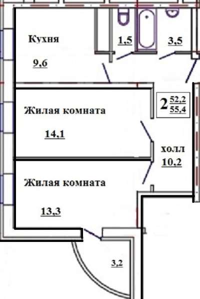 Двухкомнатная квартира в Андреевской Ривьере2, площадь 55,4 в Москве
