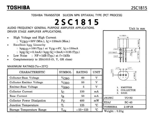 Toshiba 2SC1815GR (C1815) Транзистор TO-92 Оригинал Япония в Москве фото 5