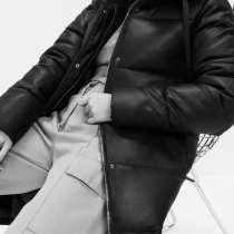 Зимний кожаный пуховик с капюшоном, в Собинке